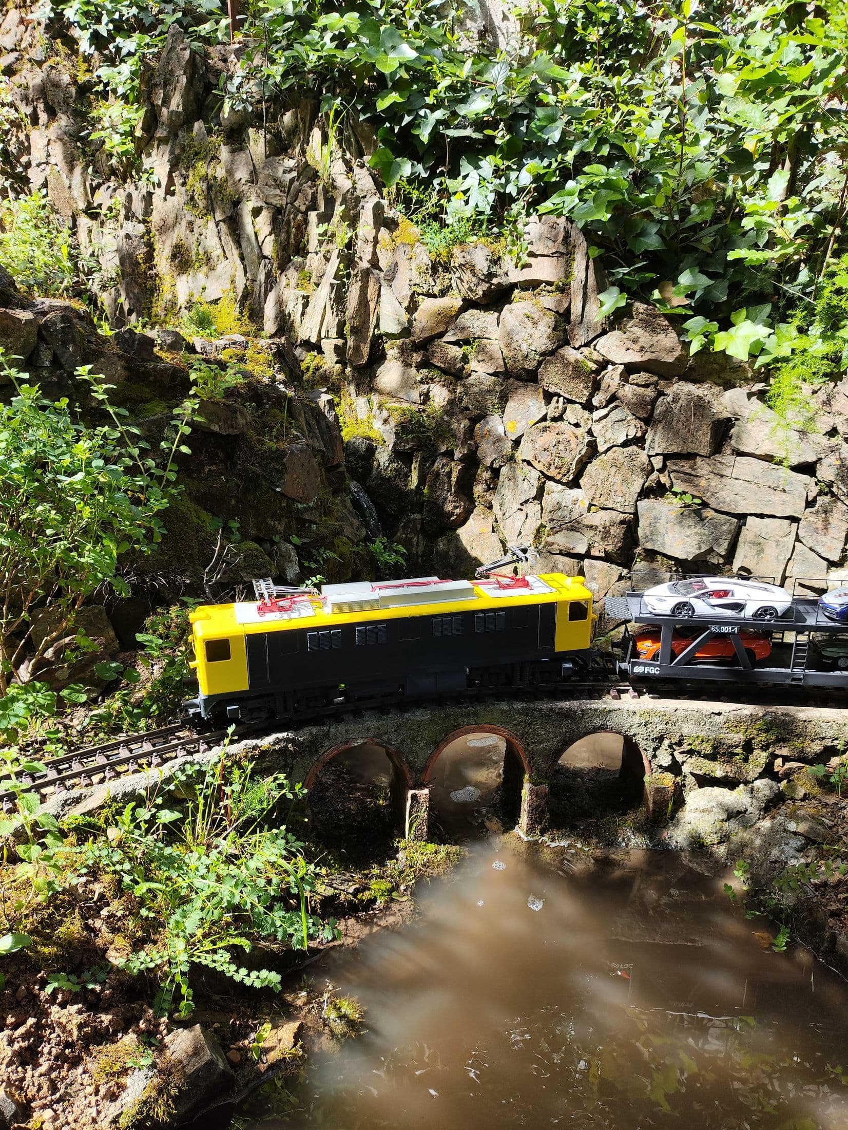 Tren sobre el viaducto junto al río